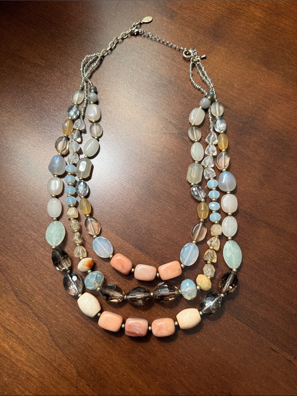 LOFT Multistrand Beaded Necklace in Pink, Blue, Green and Cream Tones